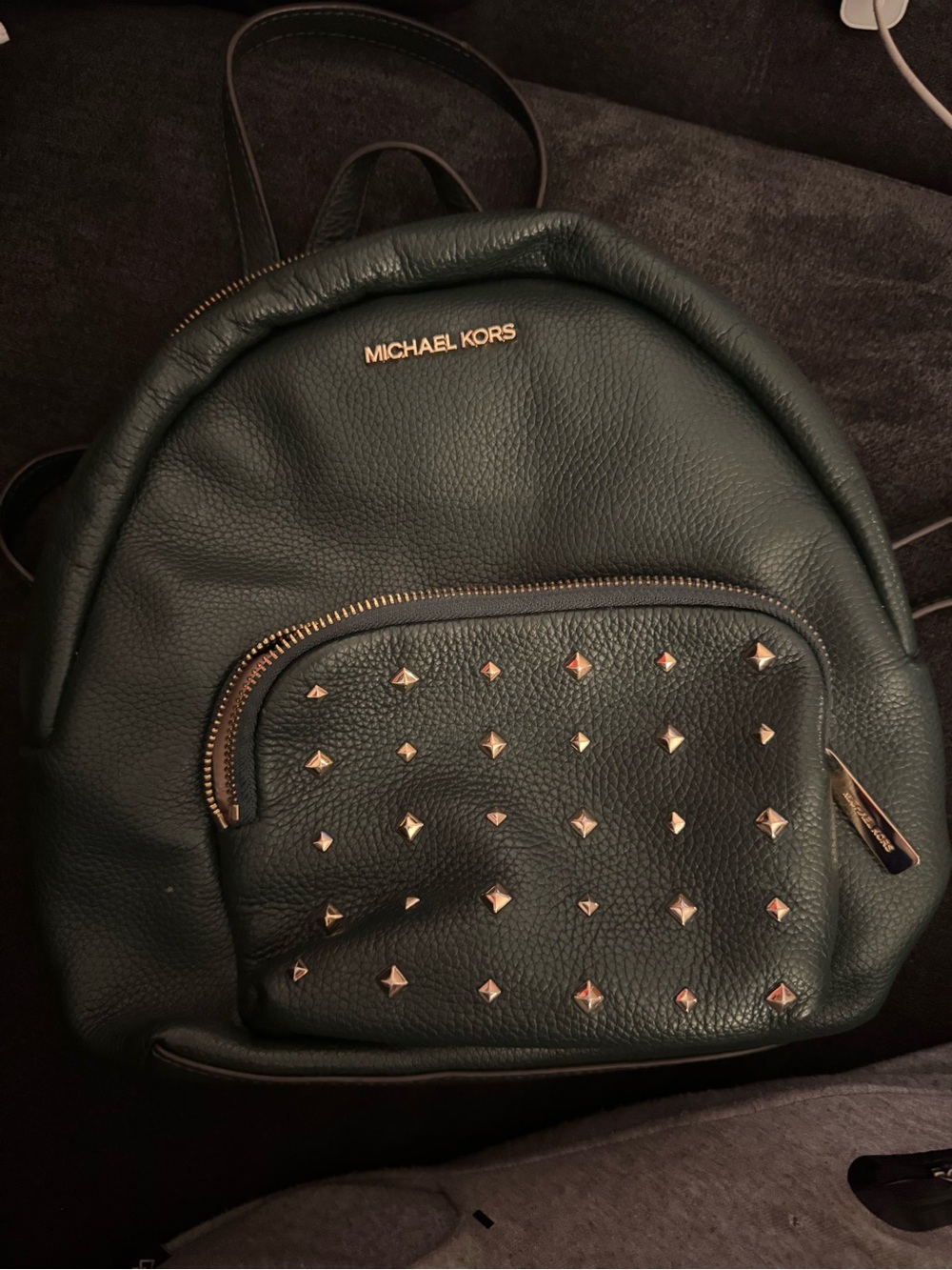Michael Kors Dark Green Leather Studded Mini Backpack